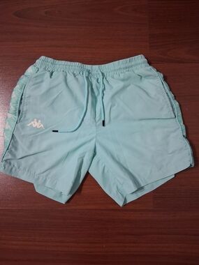 Kappa Mint Green Shorts with Red Logo Accents